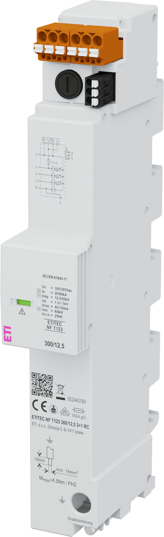 Surge arrester ETITEC NF T123 300/12,5 3+1 RC 002440764