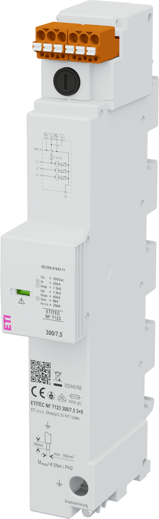 Surge arrester ETITEC NF T123 300/7,5 3+0 002440766