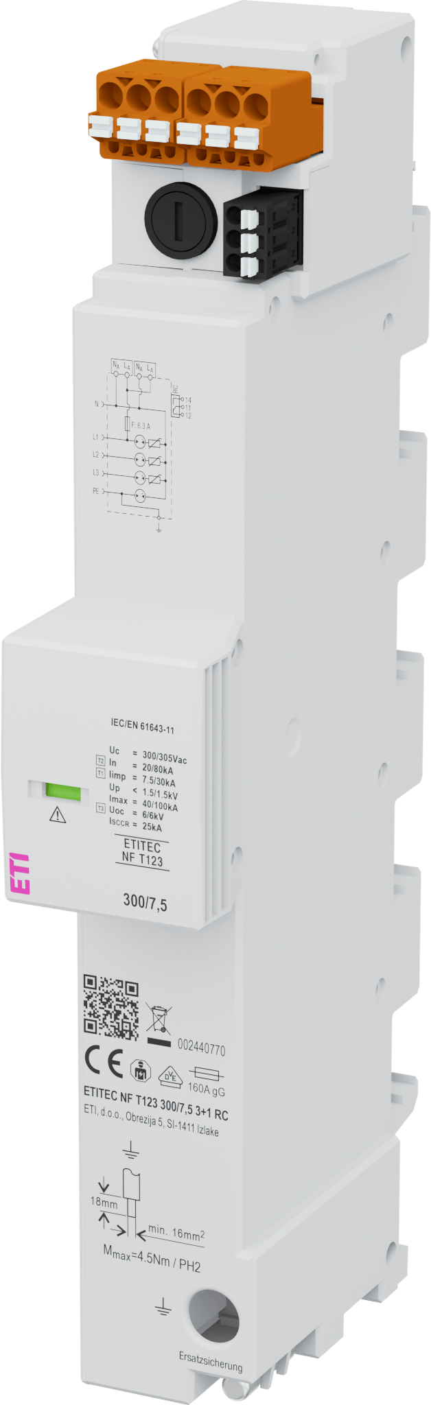 Surge arrester ETITEC NF T123 300/7,5 3+1 RC 002440770