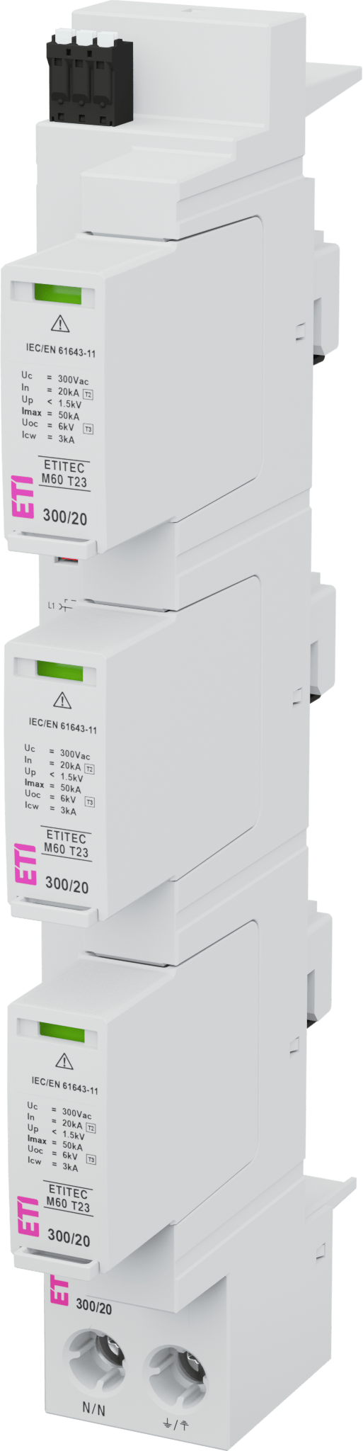 Surge arrester ETITEC M60 T23 300/20 3+1 RC 002440857