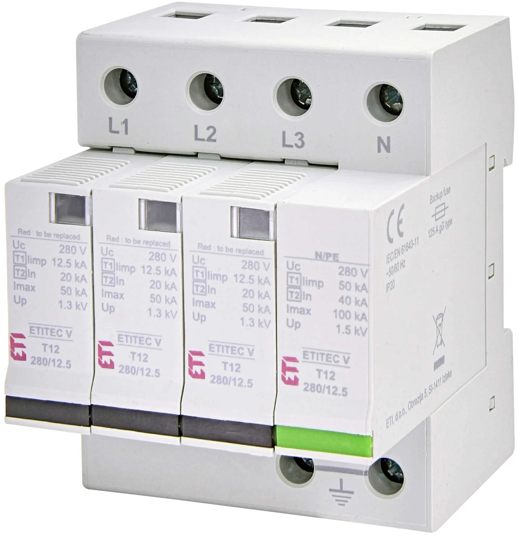 Surge arrester ETITEC V T12 280/12,5 3+1 002442908