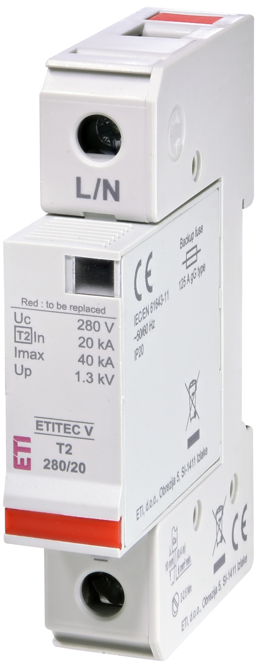 Surge arrester ETITEC V T2 280/20 1+0 002443010