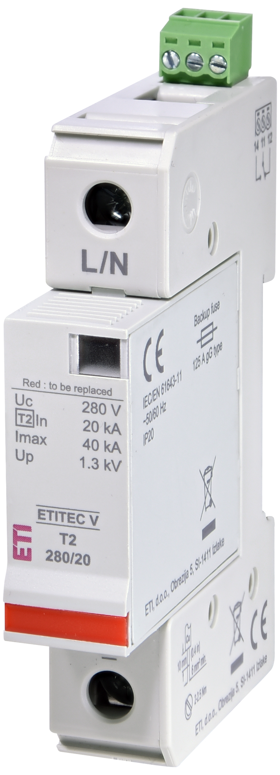 Surge arrester ETITEC V T2 280/20 1+0 RC 002443016