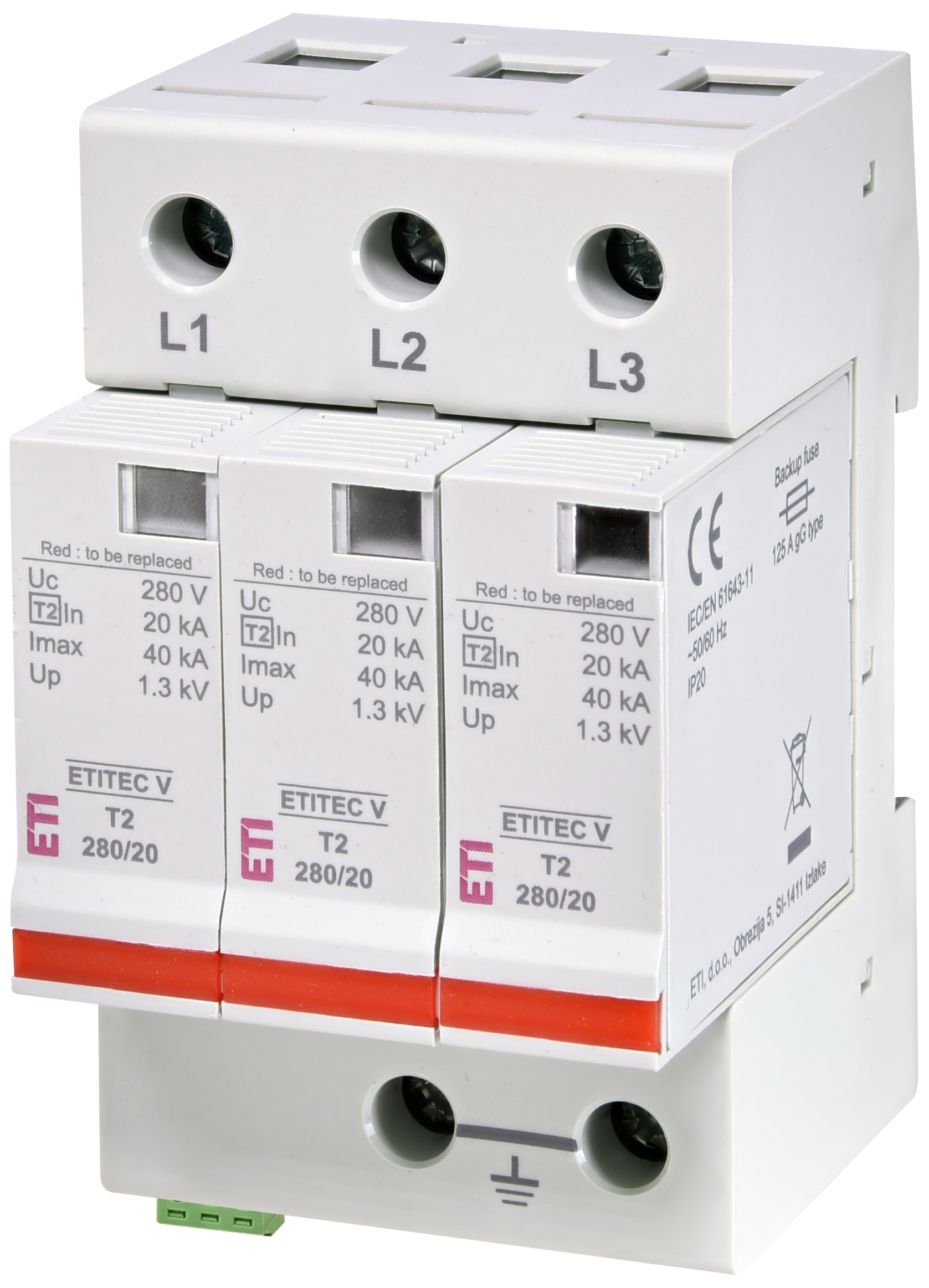 Surge arrester ETITEC V T2 280/20 3+0 RC 002443019