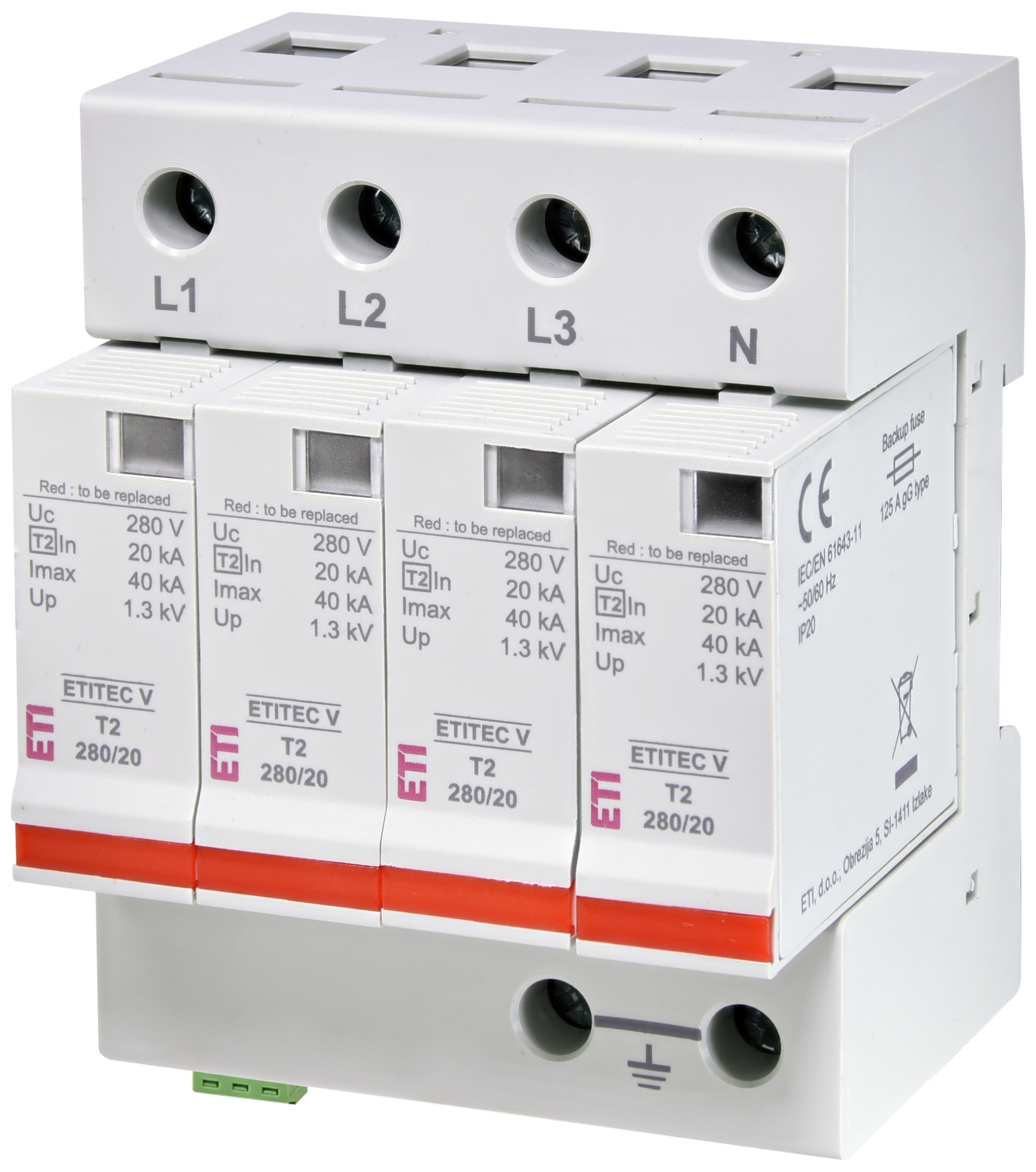 Surge arrester ETITEC V T2 280/20 4+0 RC 002443020