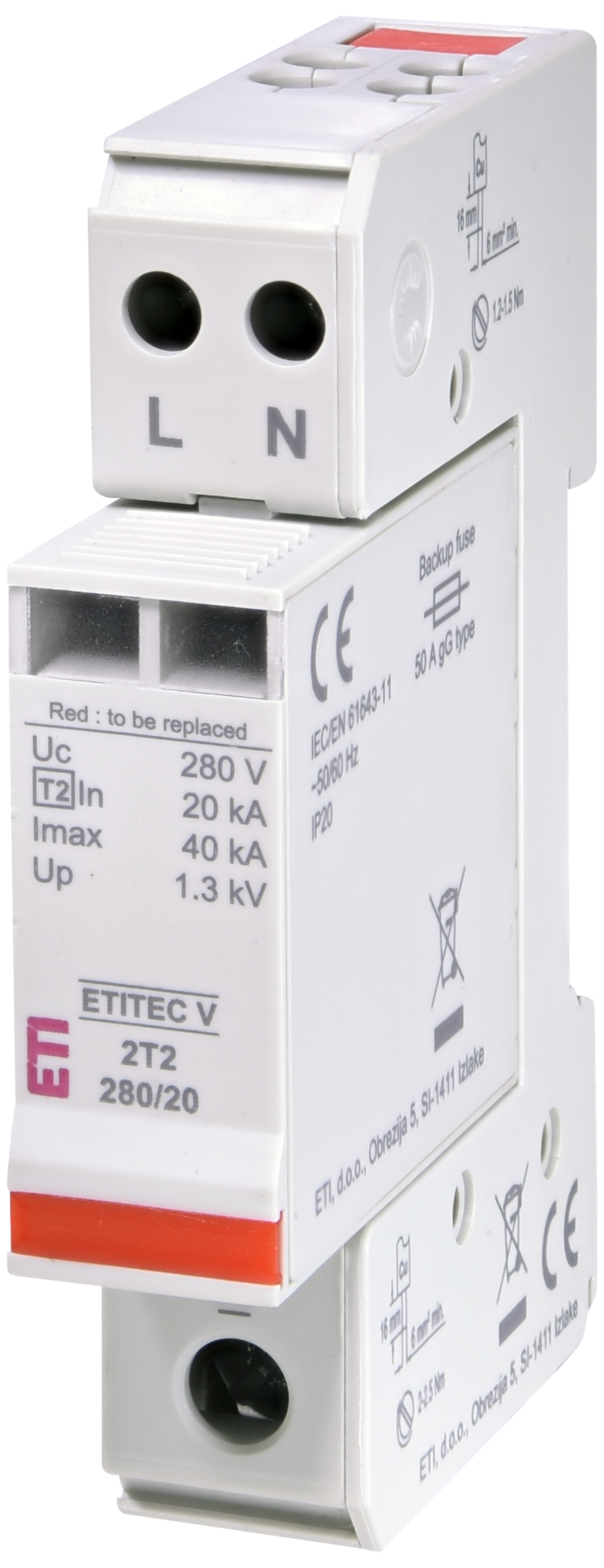 Surge arrester ETITEC V 2T2 280/20 2+0 002443030
