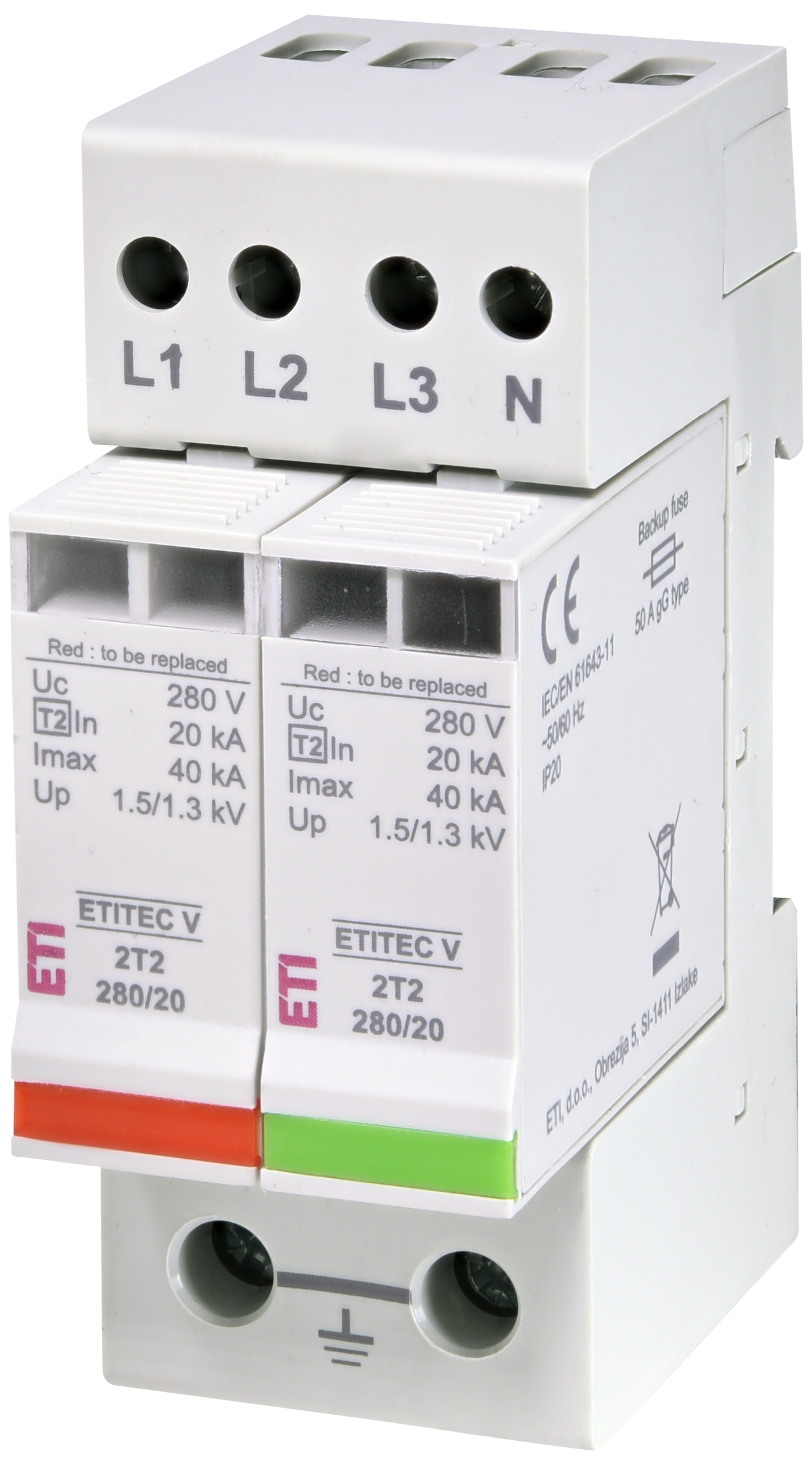 Surge arrester ETITEC V 2T2 280/20 3+1 002443033