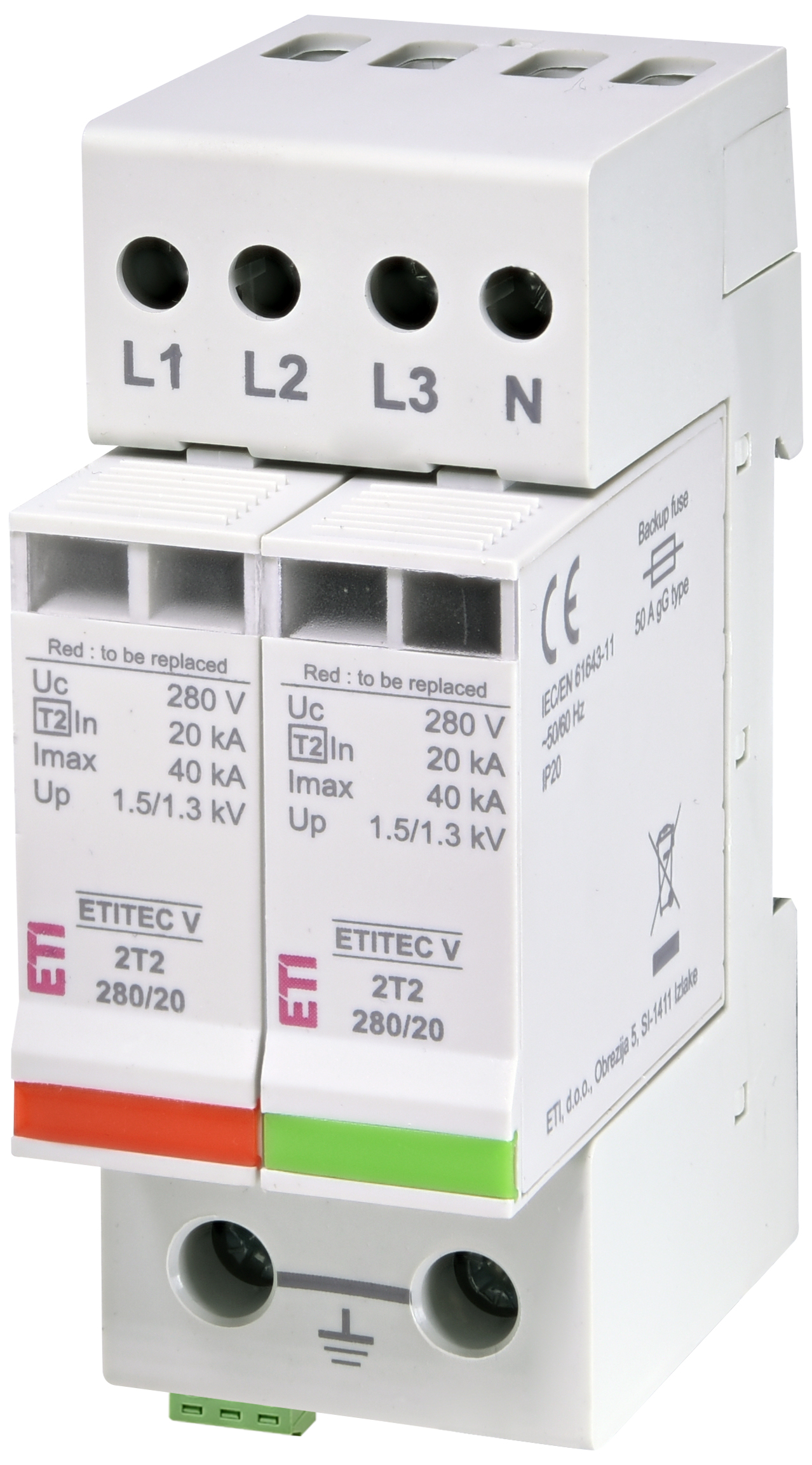 Surge arrester ETITEC V 2T2 280/20 3+1 RC 002443036