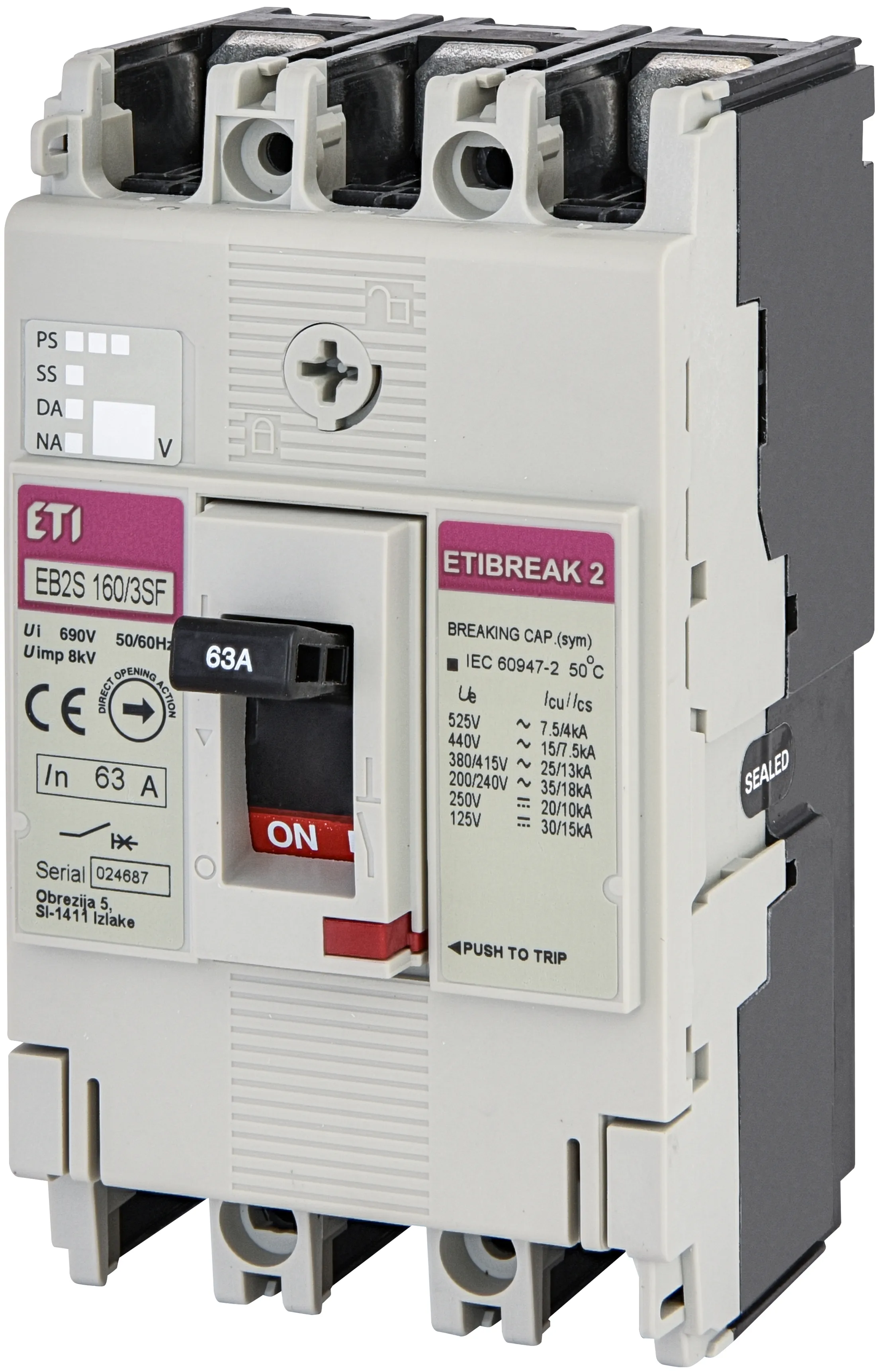 Molded Case Circuit Breaker EB2S 160/3SF 63A 3p 004671833