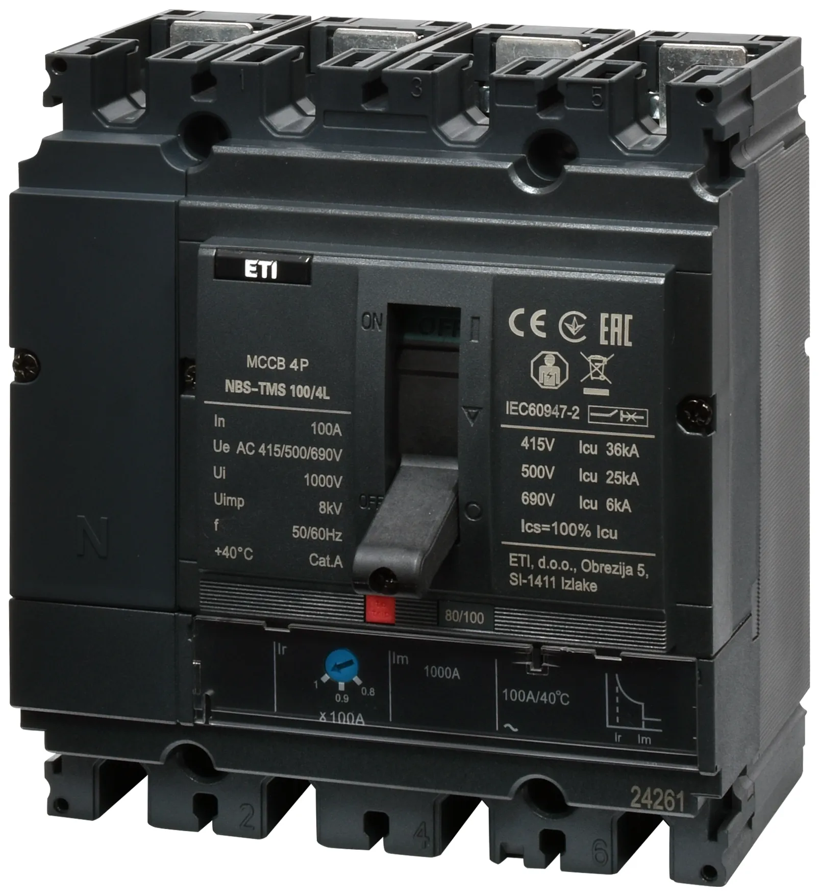Molded Case Circuit Breaker NBS-TMS 100/4L  80A 4P 004673016
